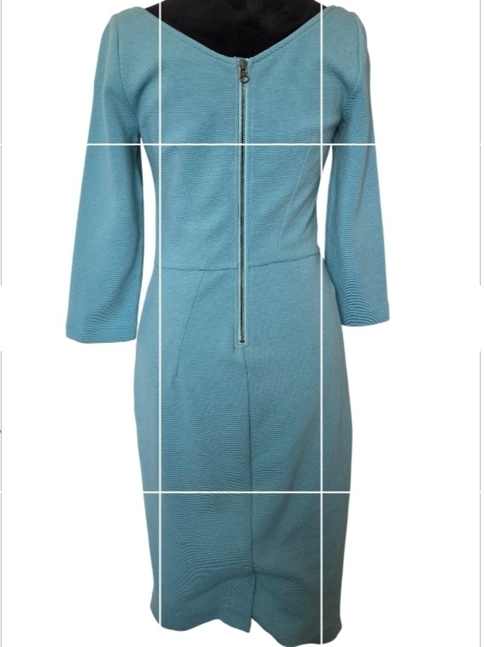 Boden Teal Cotton Blend Tailored Textured Midi Sheath Dress - Picture 4 of 9